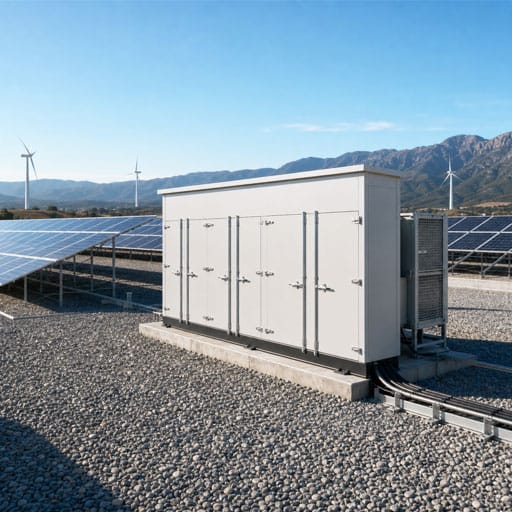 Pad-mounted transformer serving a solar and wind power project