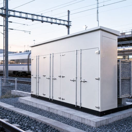 Compact transformer substation beside an electrified railway
