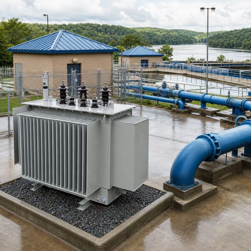 Oil-immersed power transformer at a water treatment plant