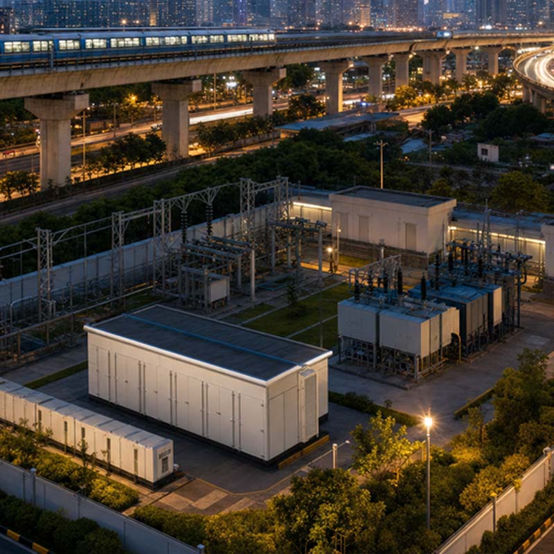 Urban power substation supplying an elevated metro system