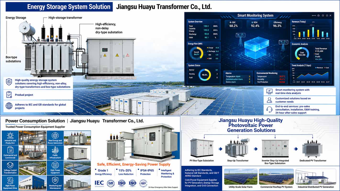 Energy storage solution with transformers, substations and a monitoring system